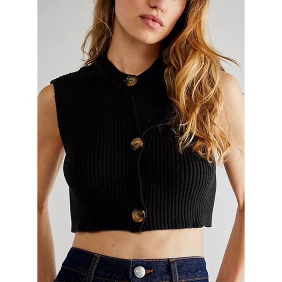 🎉LAST CHANCE🎉 FREE PEOPLE Naiome Micro Vest / Black - Picture 5 of 8